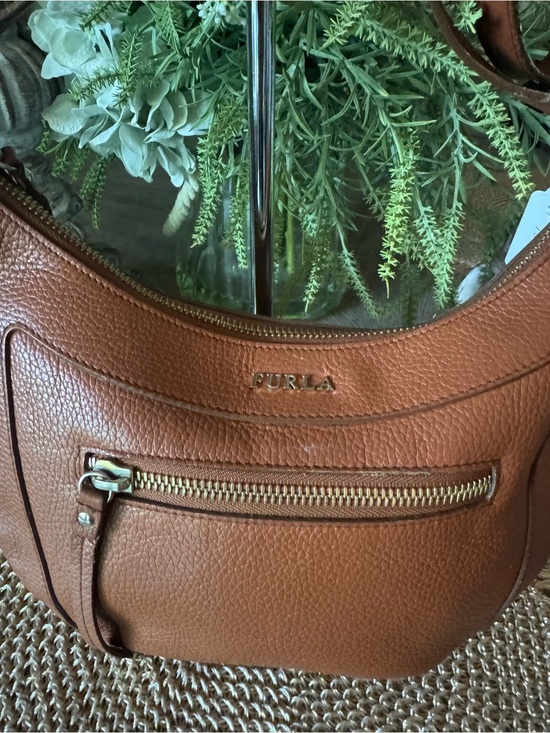 FURLA Pebbled Leather Bag Cognac Color Blends Well w/ All Excellent Condition